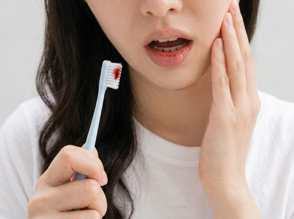 구의역 연세원드림치과 이호성 원장이 준비한 칫솔질 시 잇몸에서 피가 남 예시 사진-AI이미지